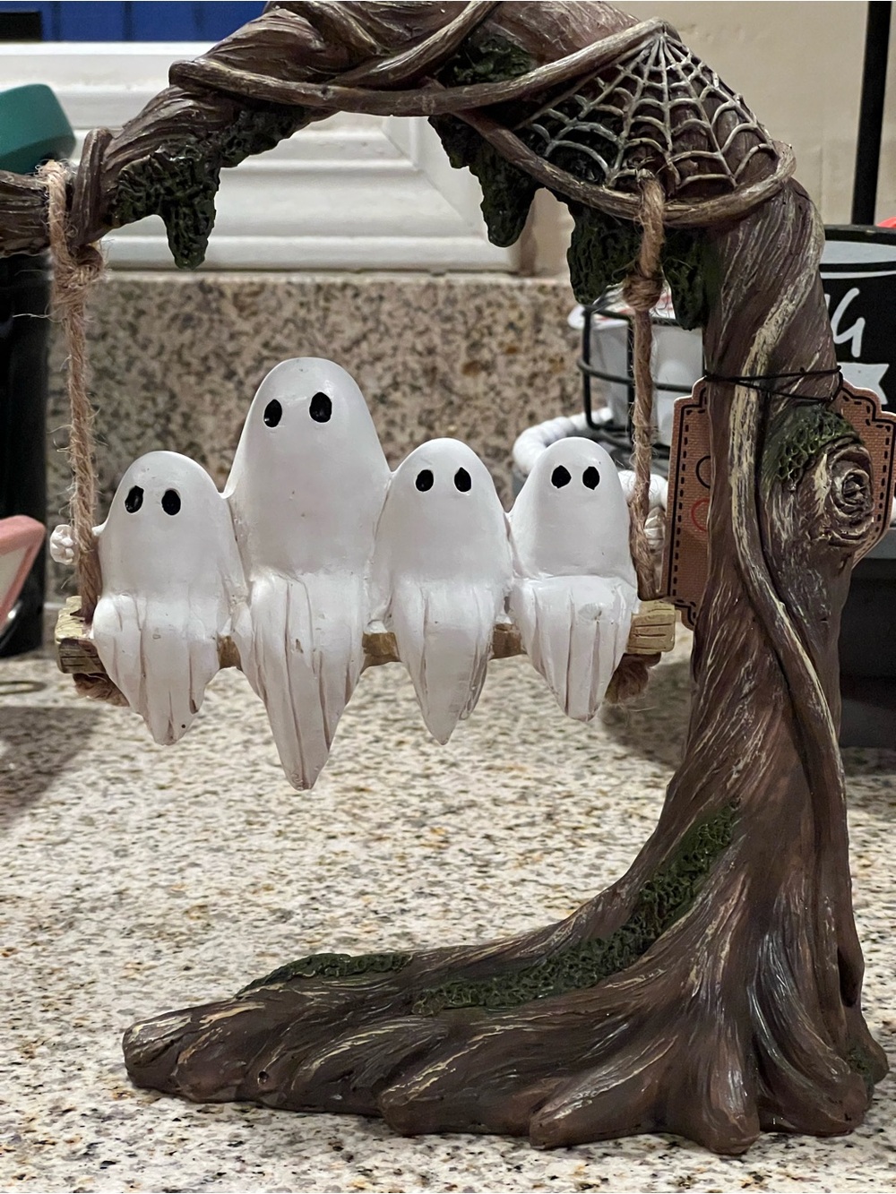 Ghost Family Swing Halloween Figurine - White & Brown